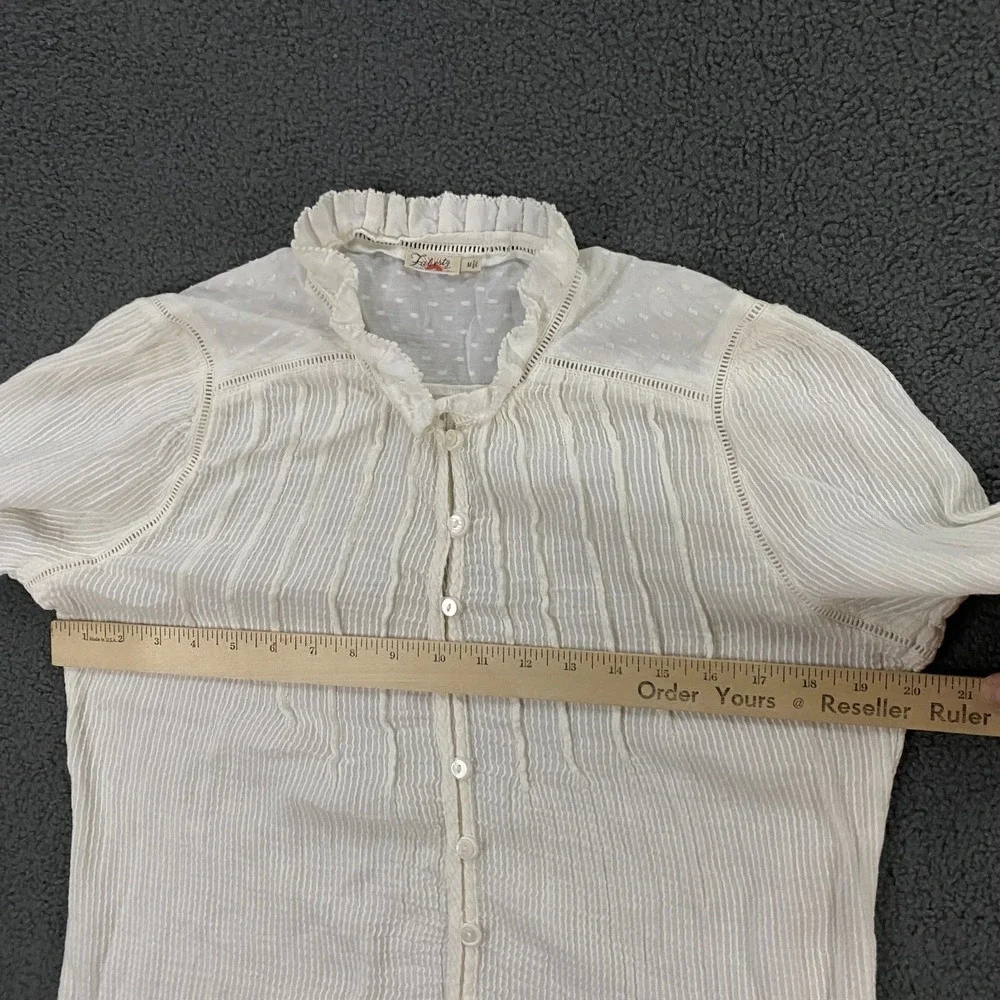 Faherty Willa Top Womens Medium Pintuck Gauze Cotton White Woven Boho Hippie - Picture 7 of 10